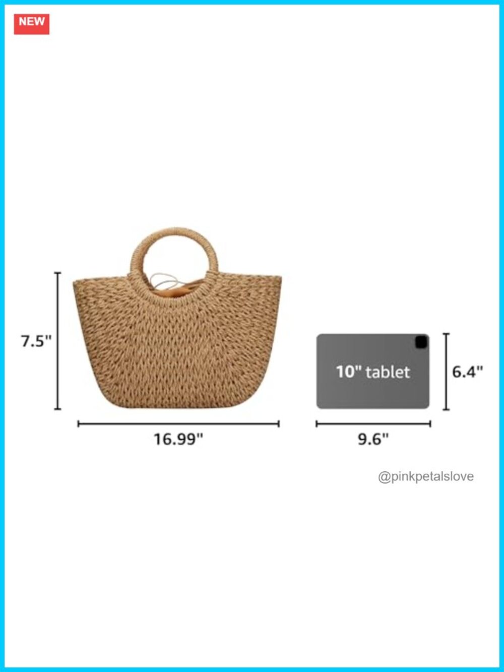 Hand-woven Straw Large Tote Bag Round Handle Summer Beach Rattan Bag - Picture 2 of 5